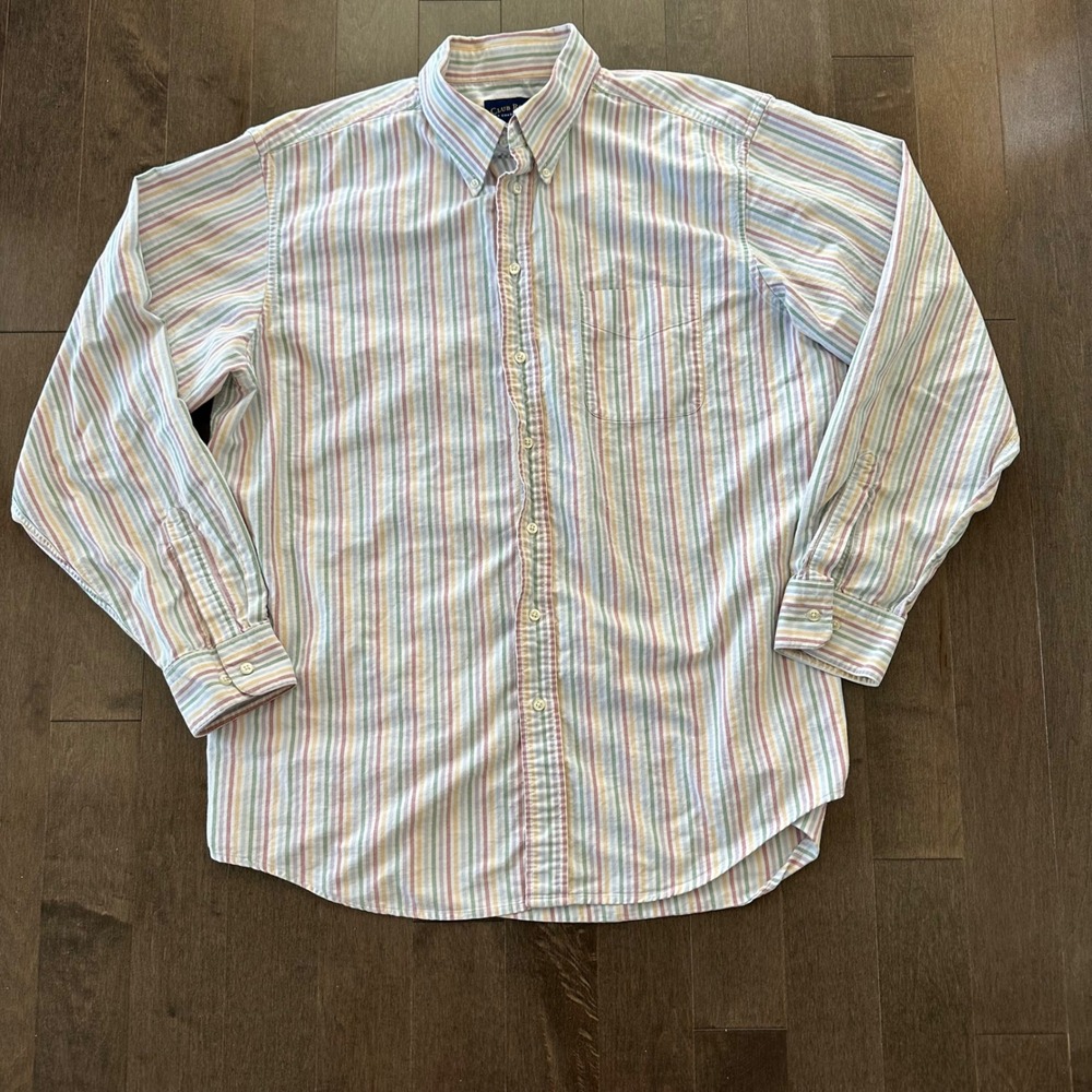 Club Room Easy Oxford Mens Rainbow Striped Button Down Preppy Business 17 1/2‎